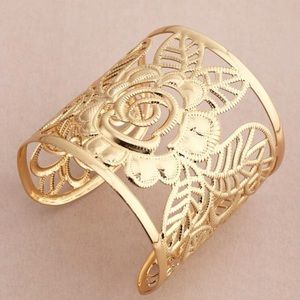 Bohemian yellow gold cuff  bracelet